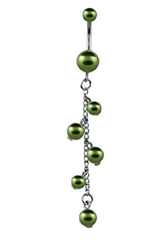 Belly Button Ring faux pearl balls and chain dangling Navel Ring Dangle