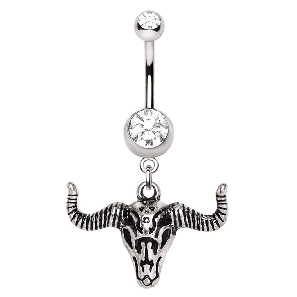 Belly Button Ring Navel Bull Skull dangling