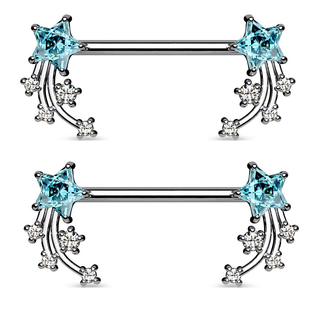 Nipple Ring 316L Surgical Steel Shooting Star Ends pair