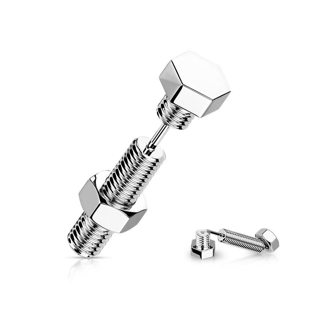Ear Plug 16g cheater fake plug Nut and Bolt / Hexagon Screw pair