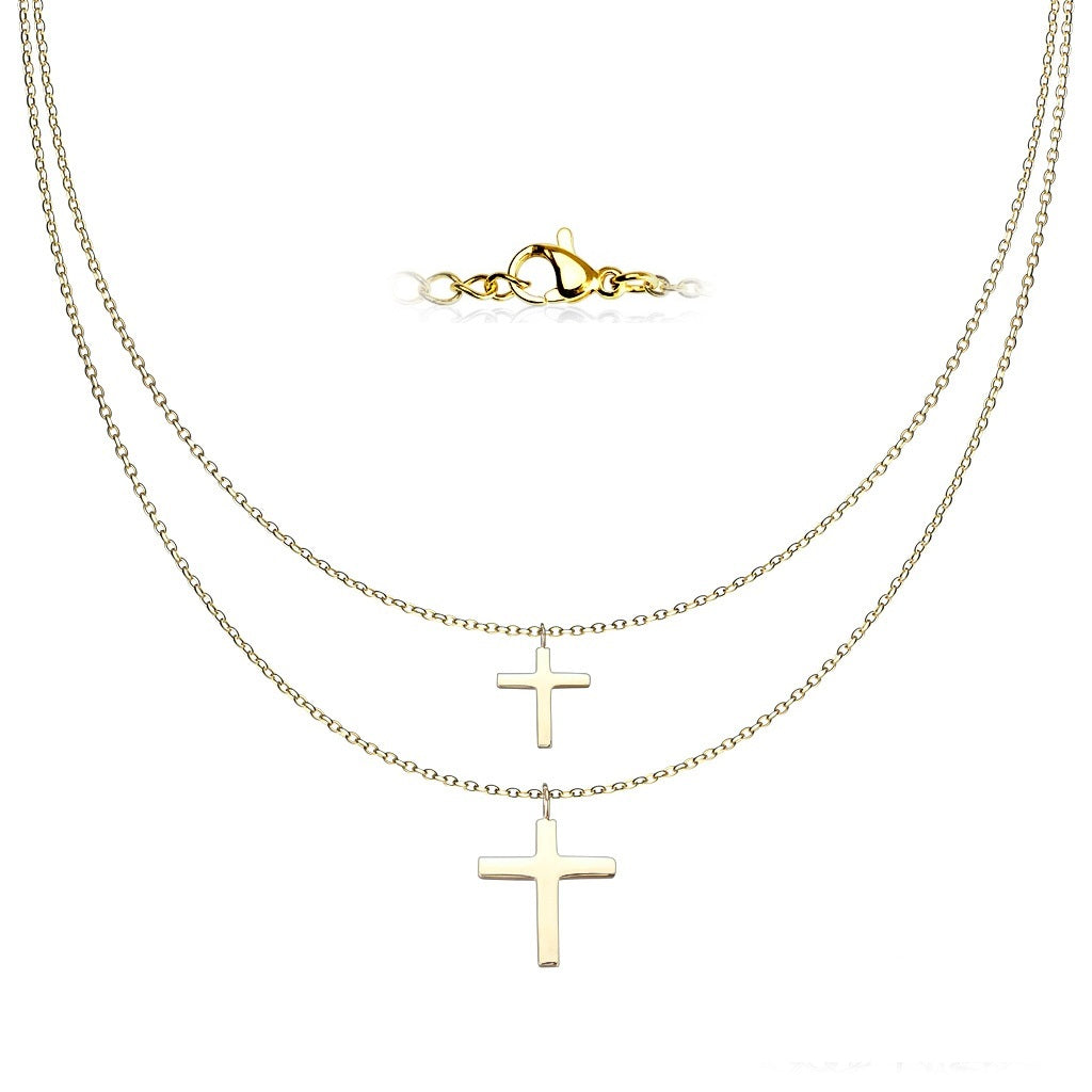 Graduated Cross Pendants Double Stainless Steel Chain Necklace Age 13+