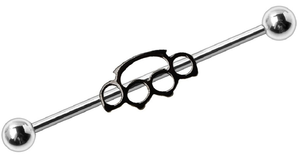 Industrial Barbell 316L Surgical Steel Bar Double Brass Knuckle 1 1/2