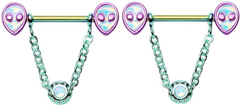 Nipple Barbell Ring Shield Multi Color Out of This World Alien
