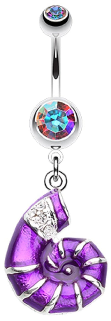 Belly Button Ring Navel gem Vibrant Nautilus Seashell Sea Shell