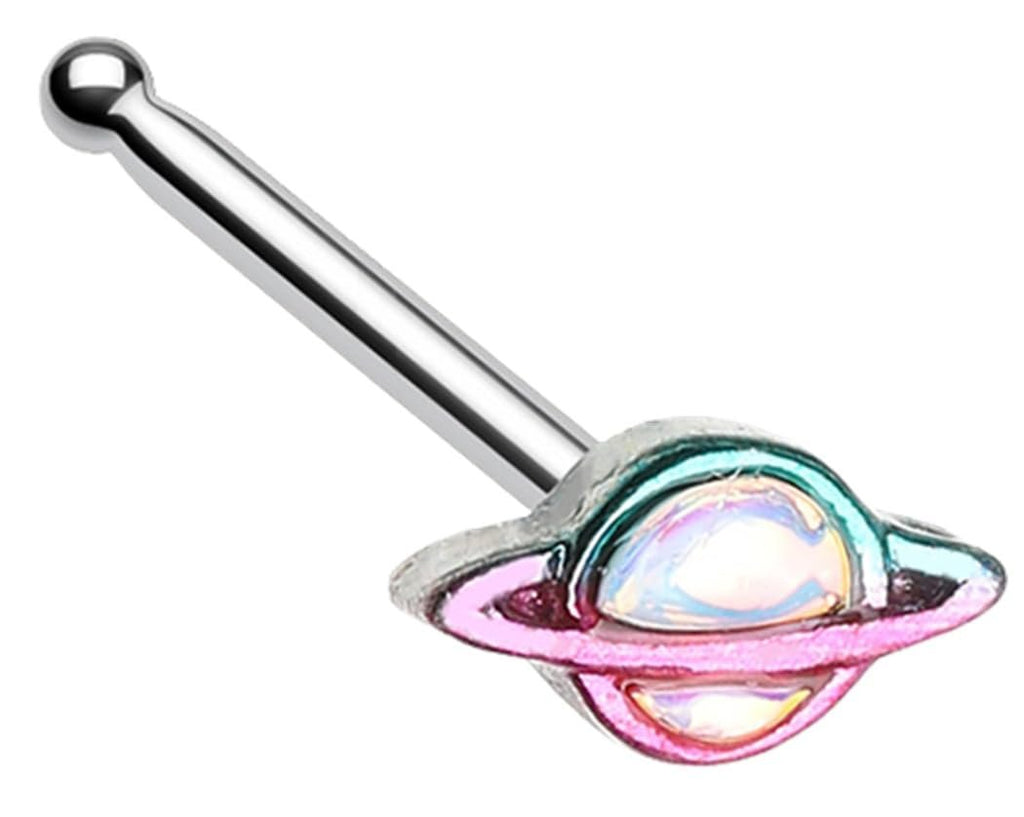 Body Accentz Planet Saturn Nose Bone, Rainbow Steel, 20GA 9/32 inch, Iridescent