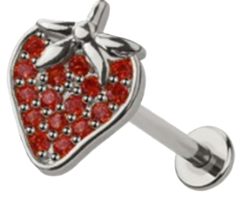 Body Accentz Surgical Steel Labret Stud, 18G Heart CZ Threadless Push-In Top, 5/16 inch, Red