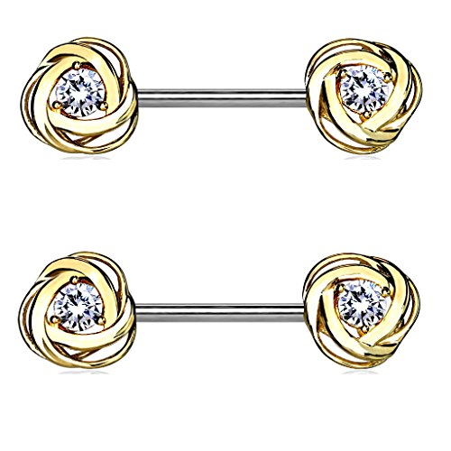 Body Accentz Nipple Bar Princess CZ Rose Ends Sparkle Barbell Ring Sold as pair