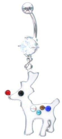 Belly Button Ring  Santa Christmas Rudolph Reindeer Red Nose Navel