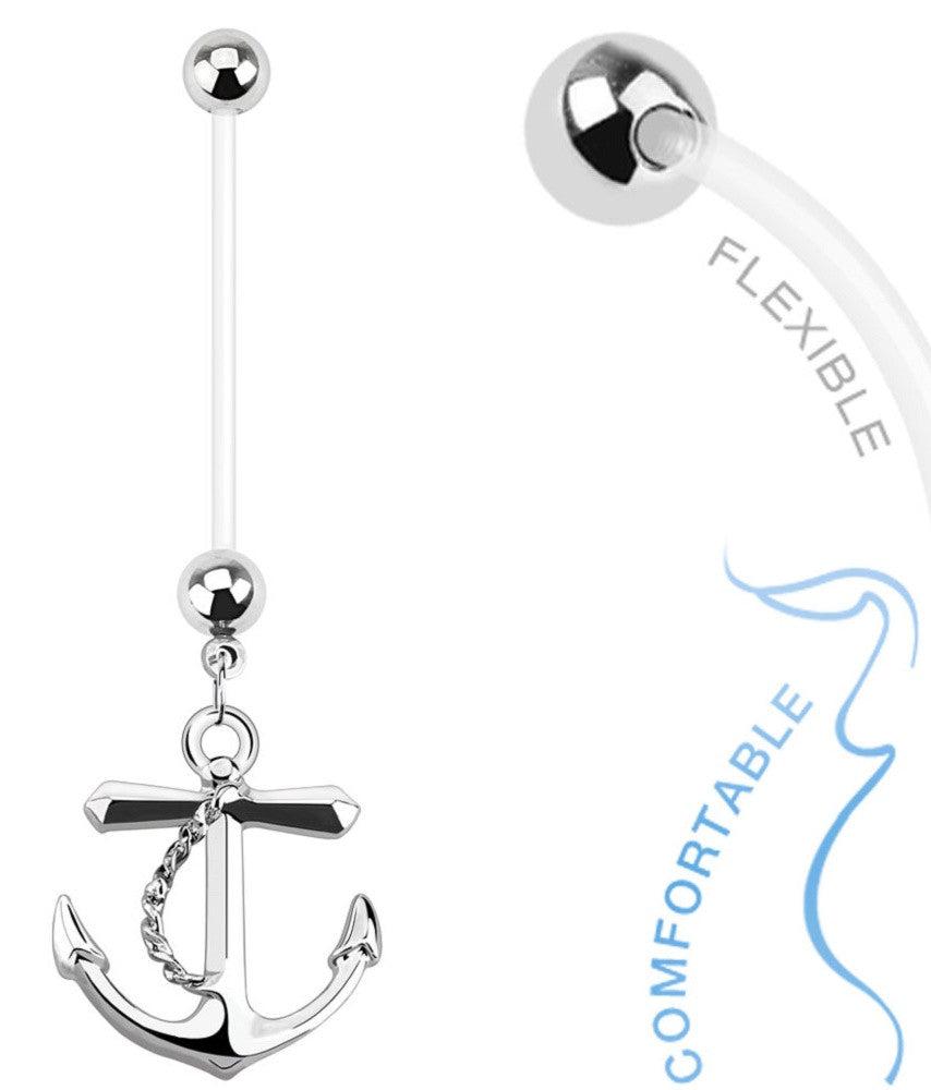 Belly Button Ring 14g 1 inch Anchor Dangle Bio Flex Pregnancy Navel Ring