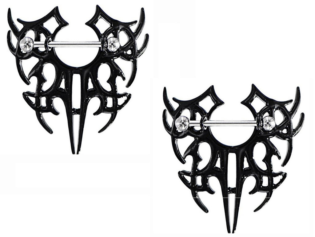 Nipple Ring Bars Tribal Shield Body Jewelry Pair 14 gauge Body Piercing