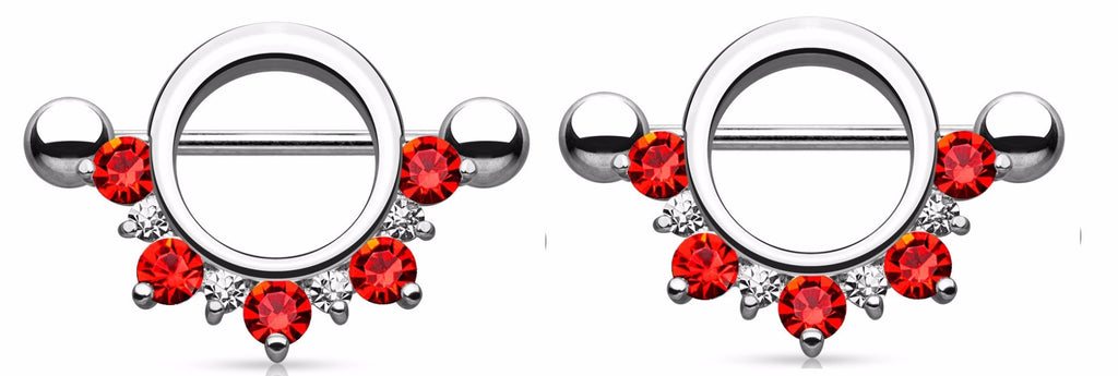 Nipple Ring Half Circle CZ Lined 316L Surgical Steel Nipple Shield Pair