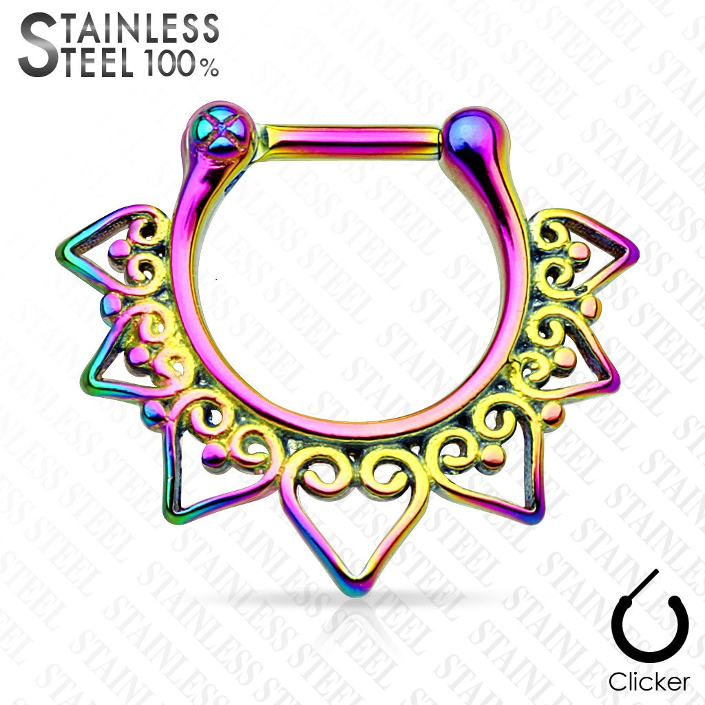 Septum Tribal Heart Fan All 316L Surgical Steel Septum Clicker 16g