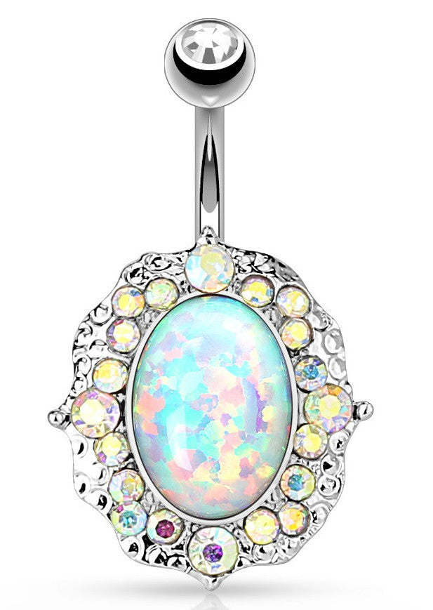 Belly Button Ring Hamsa with CZ and Gem Paved Dangle Navel Ring