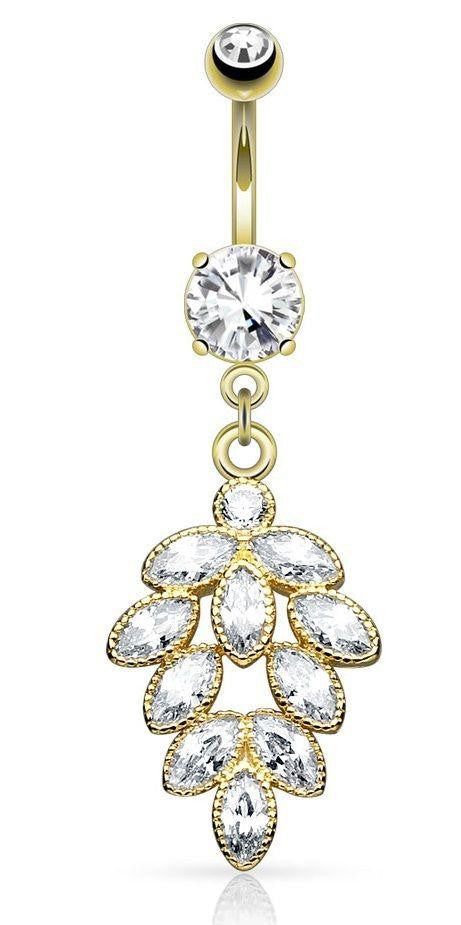 Belly Button Ring 316L Surgical Steel Cluster CZ Grape Dangle Navel Ring