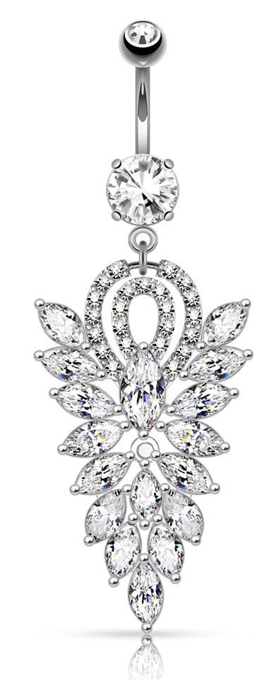 Belly Button Ring Fancy Chandelier CZ Cluster Dangle Navel Ring Body Jewelry