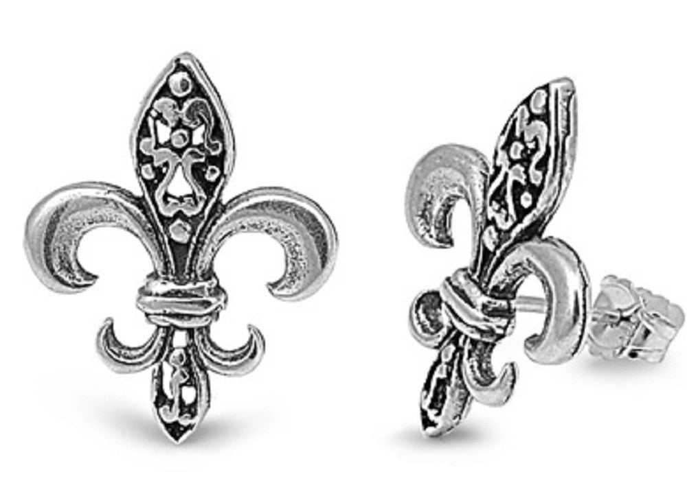 Sterling Silver with Fleur De Lis Post Earrings
