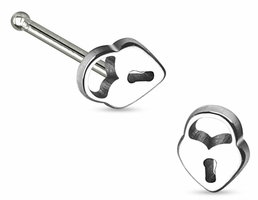 Heart Lock Top 316L Surgical Steel Nose Studs 20 gauge 1/4