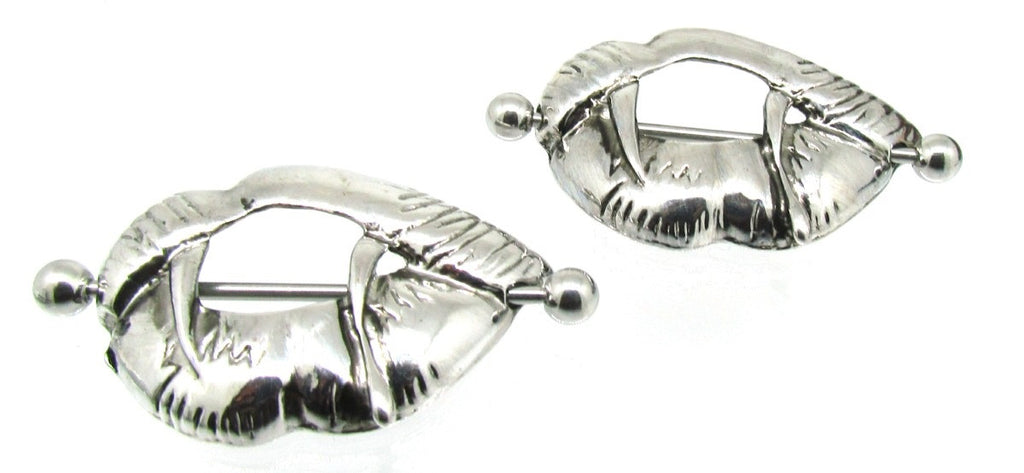 Nipple Ring Bars Saber tooth love bite Steel Barbell Pair 14g