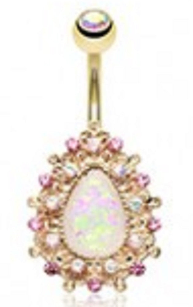 Belly Button Ring Navel Golden Eirene Opal Teardrop 14g