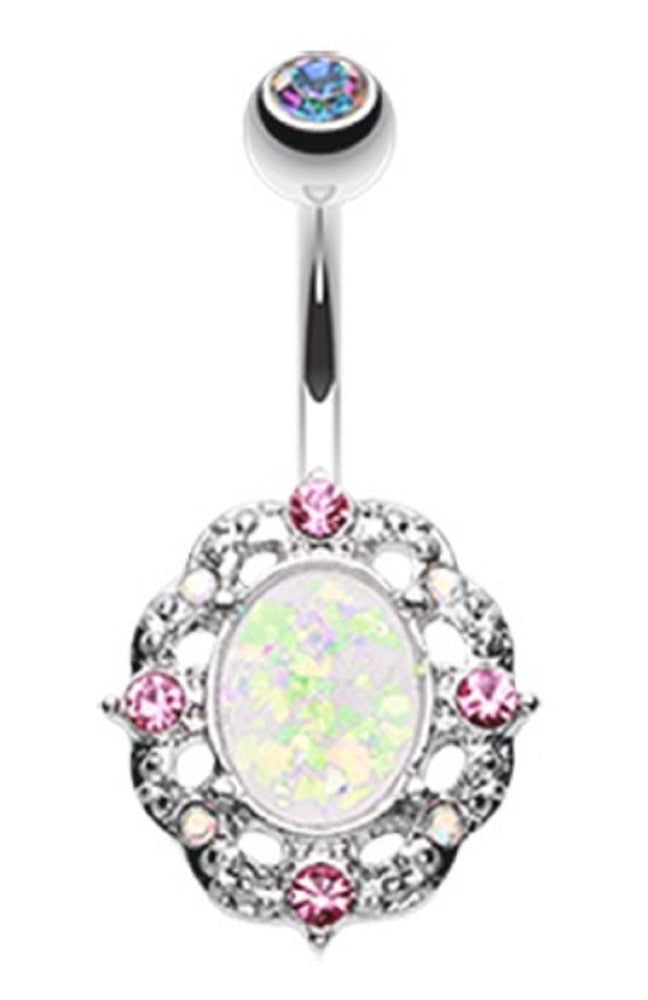 Belly Button Ring Navel Grand Florid Opal Aurora Borealis Sparkle 14g