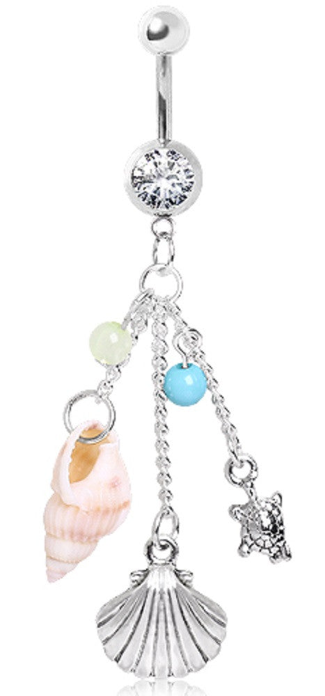 Belly Button Ring Rose Gold Starfish Under The Sea Navel 14 Gauge 3/8'' bar (Goldtone)