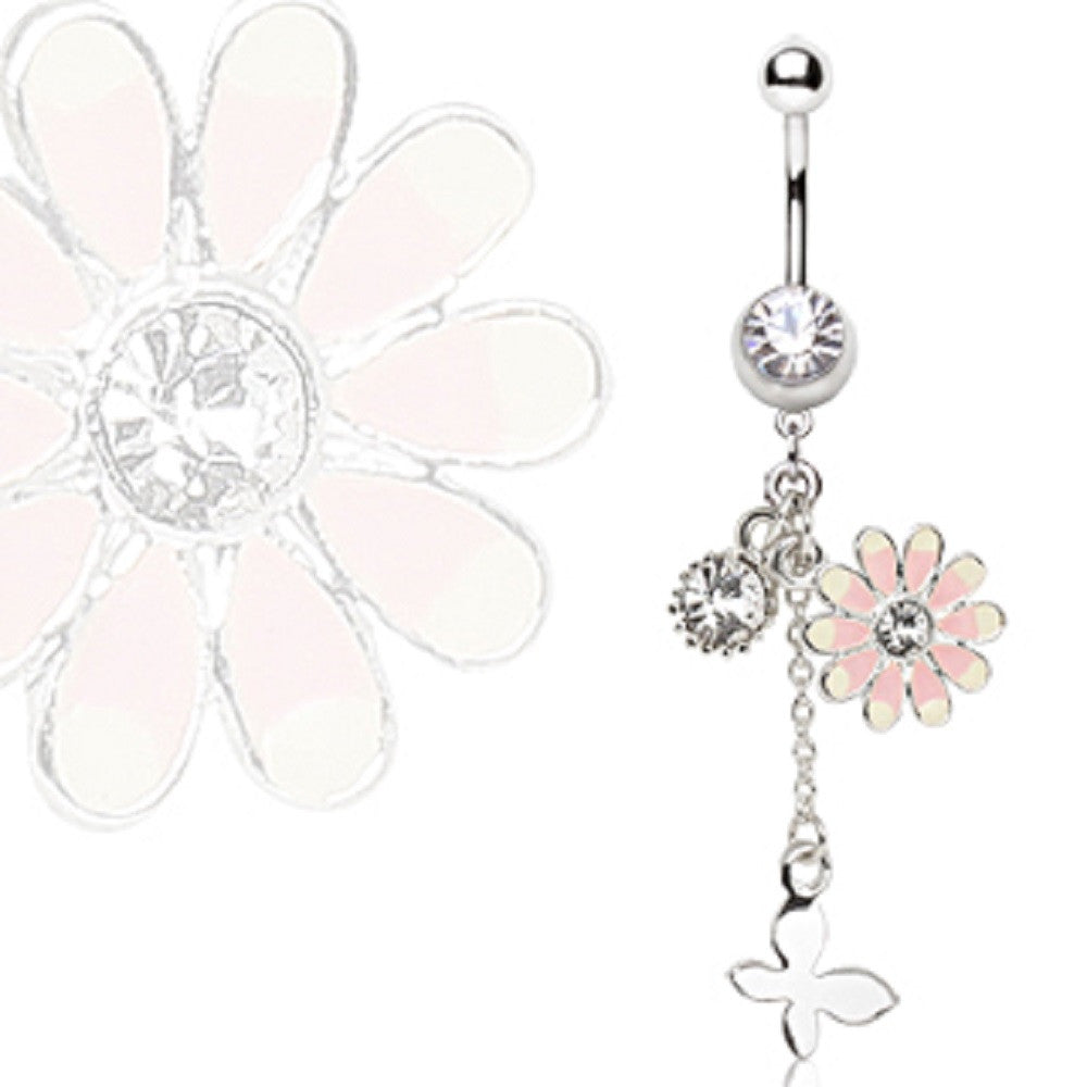 Belly Button Ring Navel 14g Flower,Cupcake & Butterfly Dangle