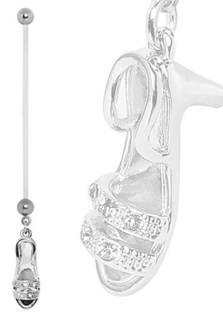 Belly Button Ring Navel 14g BioFlex Pregnancy CZ Heeled Sandal Dangle