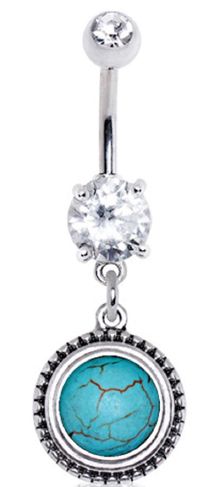 Belly Button Ring Navel 14g Opulent Blue Moon Turquoise Dangle