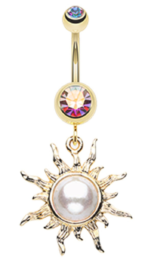 Belly Button Ring Navel 14g Plate Golden Blazing Sun Dangle Sunburst
