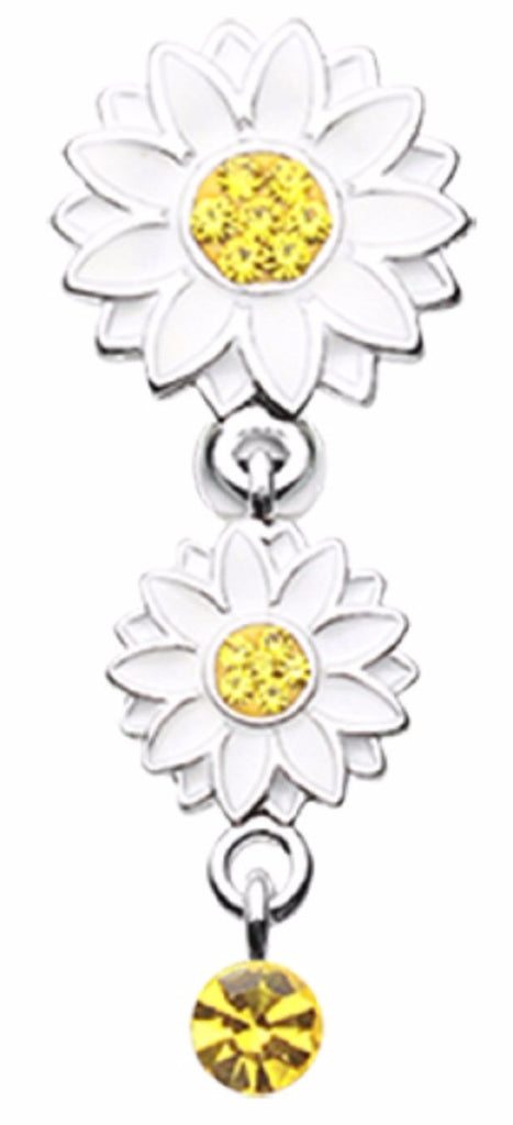 Belly Button Ring Navel 14g Beach Summer Sunflower Reverse Dangle