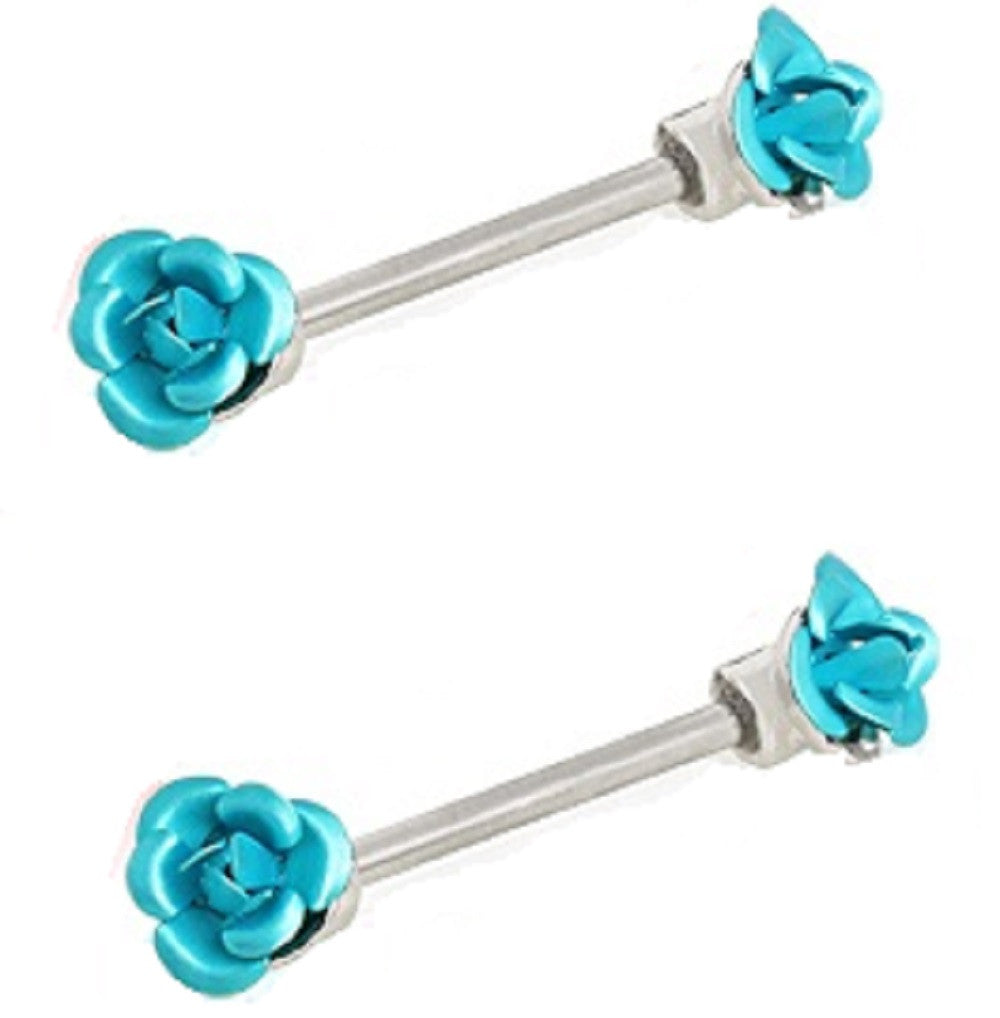 Body Accentz Nipple Ring Rose Flower 316L Surgical Steel Nipple Bar pair