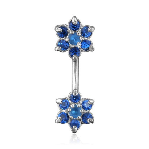 Belly Button Ring Double CZ Flowers Navel Ring 14 gauge