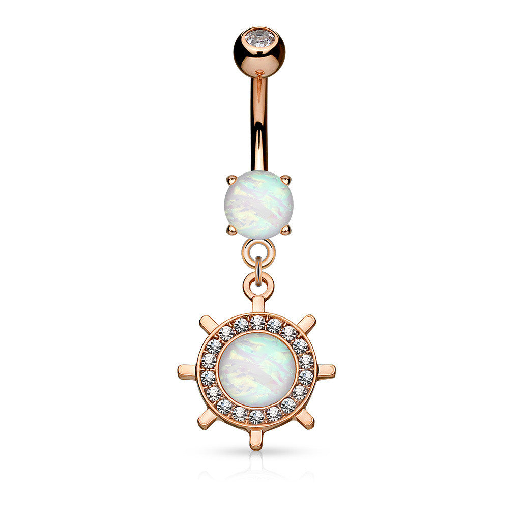 Body Accentz� Belly Button Ring Opal Glitter Set Yacht Wheel Dangle Surgical Steel Navel