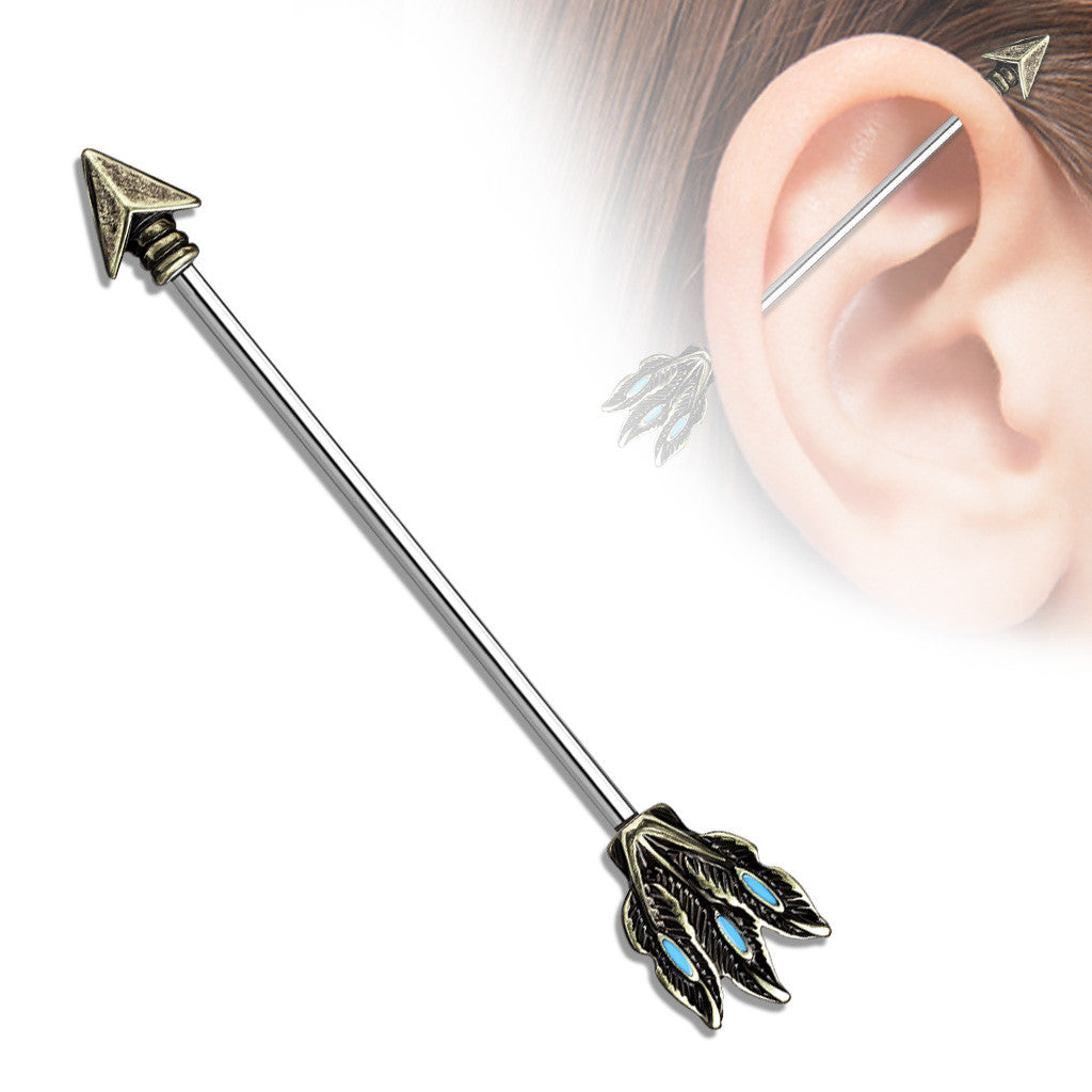 Industrial Barbell Tribal Arrow 316L Surgical Steel Bar 1 1/2