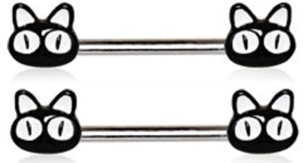 Nipple Ring Bars Black Kitten Cat Body Jewelry Pair 14 gauge 9/16''' bar pair