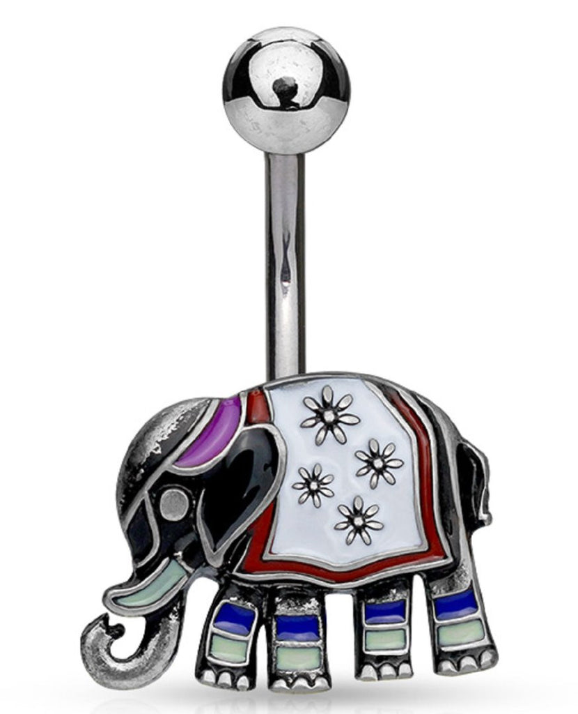 Belly Button Ring Elephant Enamel Colored Antique Plated Navel