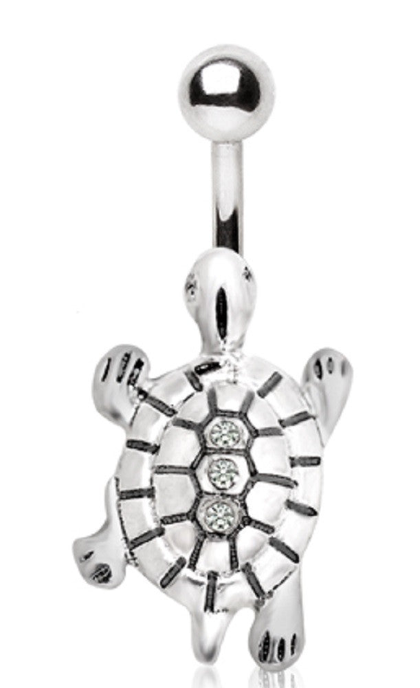 Belly Button Ring 316L Stainless Steel Gemmed Turtle Navel Ring 14g 3/8"