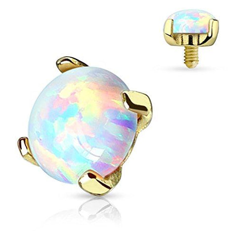 Body Accentz Prong Setting Lab Opal Stone 14K Yellow Gold Dermal Anchor Top 4mm