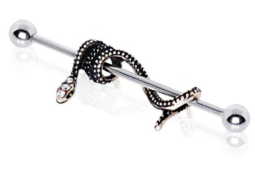 Industrial Barbell CZ 316L Stainless Steel Antique Snake 1 1/2" bar