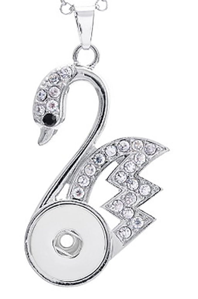 Snap Button Charm Holder fit 18mm necklace pendants Swan Rhinestone