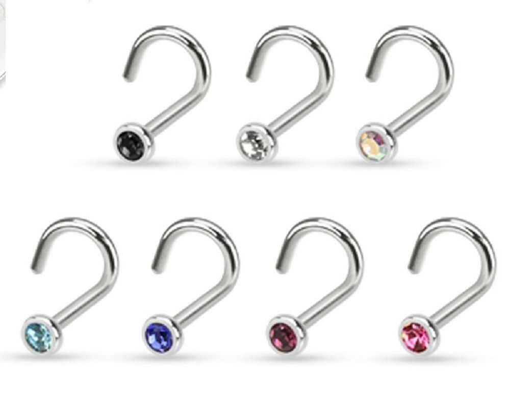 Nose Ring 20g 7 Pcs Assorted 316L Surgical Steel Press Fit Gem Nose Screw