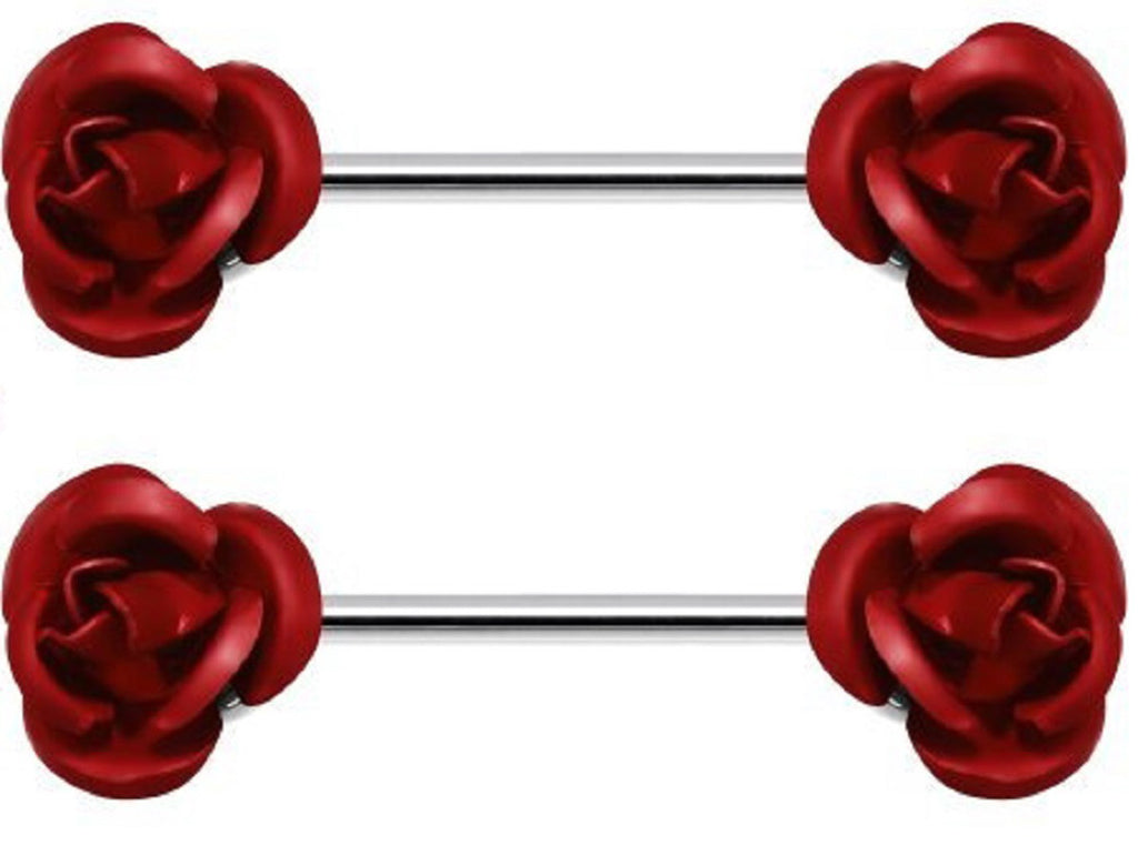Nipple Ring Rose Flower 316L Surgical Steel Nipple Bar pair