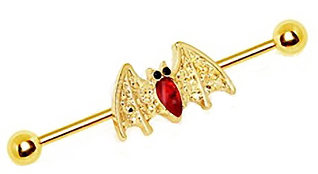 Industrial Barbell Gold Plated Industrial Barbell with Golden Blood Bat 1 1/2''