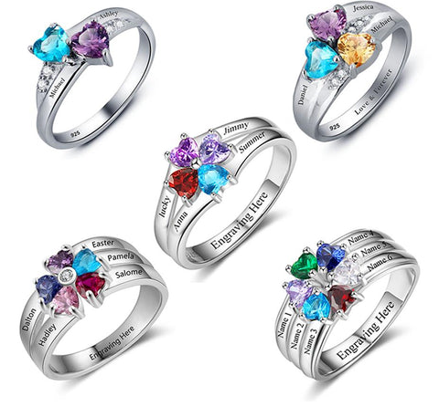 925 Sterling Silver Personalized Mothers Ring Birthstones Custom Engraved