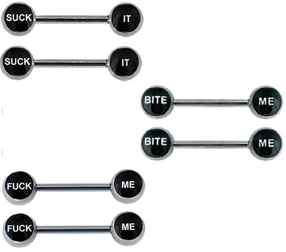 Nipple Ring Bars Bite me Suck it F*ck Me Nipplerings Jewelry Pair 14g Body Accentz