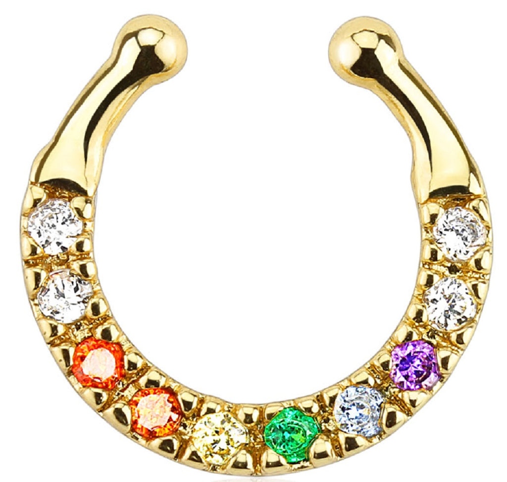 Septum Ten Paved Gem Single Line Non-Piercing Septum Hanger Nose Ring Stud