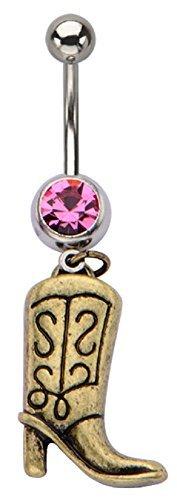 Navel Ring 14g 7/16's Navel with Cowboy Boot Dangle Charm Belly Button Ring