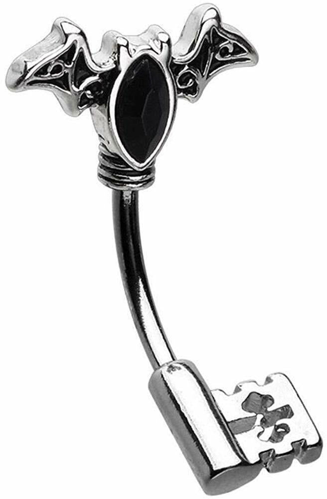 Bat Outta Hell Belly Button Ring Navel split skeleton key