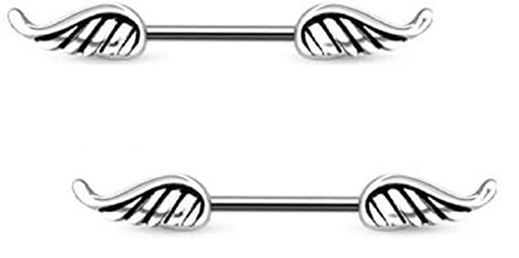 Body Accentz Angel Wings 14 Gauge Nipple Bars Barbell Rings - Sold as a Pair