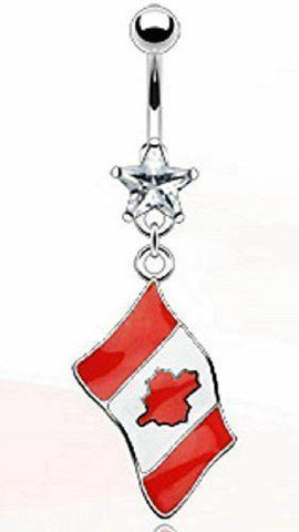 ''Flag of Canada'' Epoxy 316L Surgical Steel Star Gem Belly Button Navel Ring